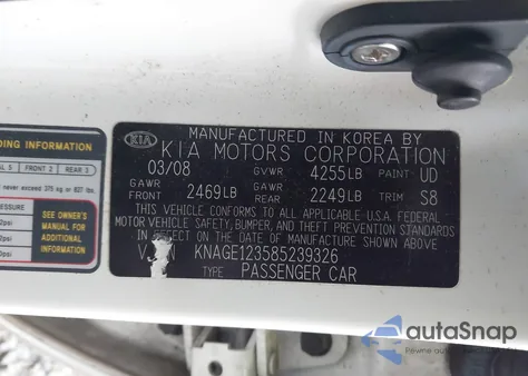 2008 Kia Optima Ex z USA, uszkodzony, nr VIN KNAGE123585239326